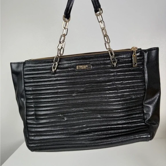 Kate Spade New York Black Textured Tote with Gold Chain - Picture 9 of 10